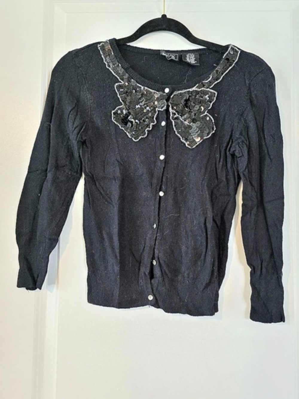 SPEAK 2 ME Sequin Embellished Cardigan in Black Size Medium